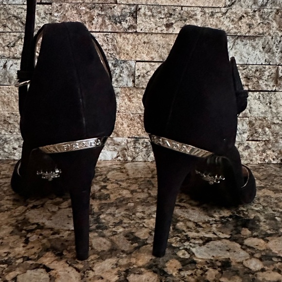 Prada Sued Ankle Strap Pump Sandals - Picture 6 of 11